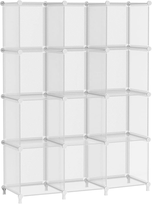 AWTATOS Cube Storage Organizer, Closet Organizers and Storage, 12 Cube Shelves Bookshelf, DIY Stackable Plastic Clothes Organizer Shelving for Bedroom, Home, Transparent Twill