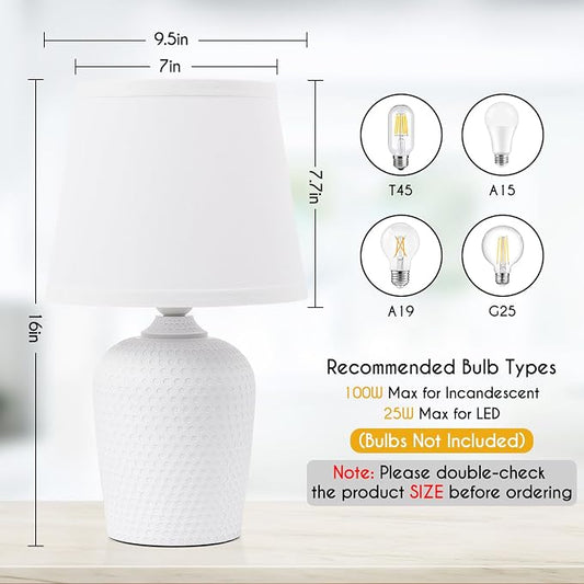 Sucolite 16'' Table Lamps Set of 2, Bedside Nightstand Lamps for Bedroom Kid’s Room, Cute Desk Lamps with Studded Texture Base for Reading Nursery Living Room Office, White