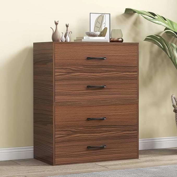 2 Drawer Lateral File Cabinet, Stackable Home Office Drawers, Under Desk Printer Stand, Low Storage Organizer, Horizontal Wooden Filing Cabinet for Study Living Room, No Wheels (2, Walnut)