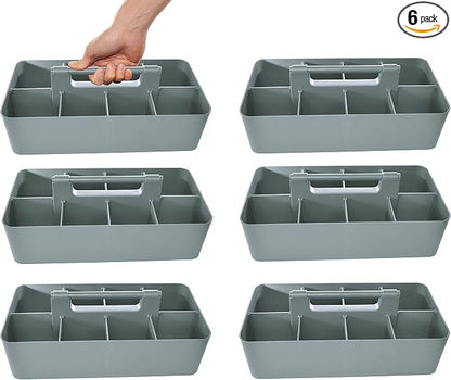 -Large Portable Caddy, DIY Dividers, 8 Compartments, School Office Supplies Home Business Organizer,Portable Basket with Handle Storage Made in USA (6 PACK, Orion Gray)