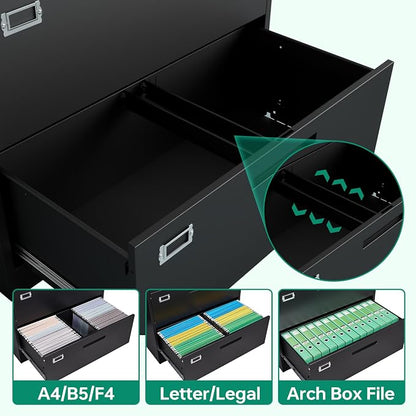 Letaya 5 Drawer File Cabinet with Lock,Metal Lateral Filing Cabinets for Home Office Hanging Files Letter/Legal/F4/A4 Size(Black-Requires Installation)