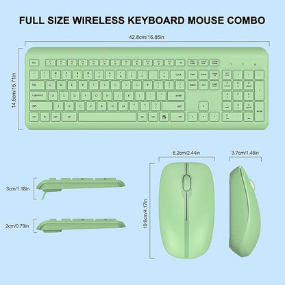 Wireless Keyboard and Mouse Combo, Full-Size Silent Ergonomic Keyboard and Optical Mouse, Long Battery Life, 2.4G Lag-Free Mice Keyboard for Mac, Laptop, PC, Windows(Avocado Green)