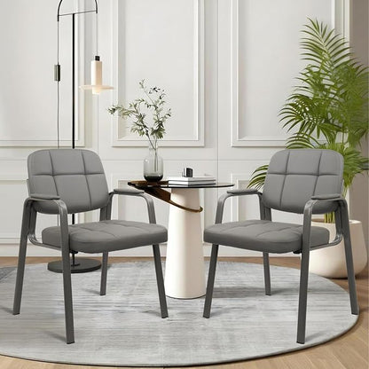 CLLATINA Waiting Room Chairs with Padded Arms Leather Guest Chair no Wheels for Office Reception and Conference Desk Gery, 2PK