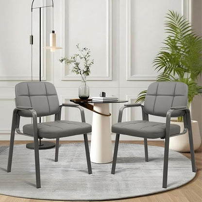 CLLATINA Waiting Room Chairs with Padded Arms Leather Guest Chair no Wheels for Office Reception and Conference Desk Gery, 4PK