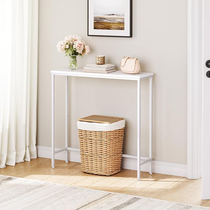 HOOBRO Narrow Console Table, 29.5" Small Entryway Table, Thin Sofa Table, Side Table, Display Table, for Hallway, Bedroom, Living Room, Foyer, White WW75XG01
