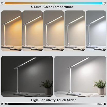 ELECTRI Desk Lamp for Home Office, Eye-Care Desk Light with Touch Control, 5 Color & Stepless Dimming, 360° Rotatable, Reading Lamp for Table Study Work Office Nail Craft Puzzle(with Adapter)