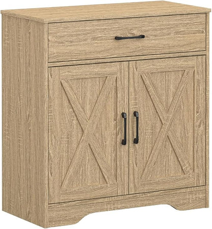 Panana Wooden Cabinet 1 Drawer and 2 Doors Storage Cupboard Coffee Bar Sideboard Farmhouse Entryway Organizer Console (Nature)