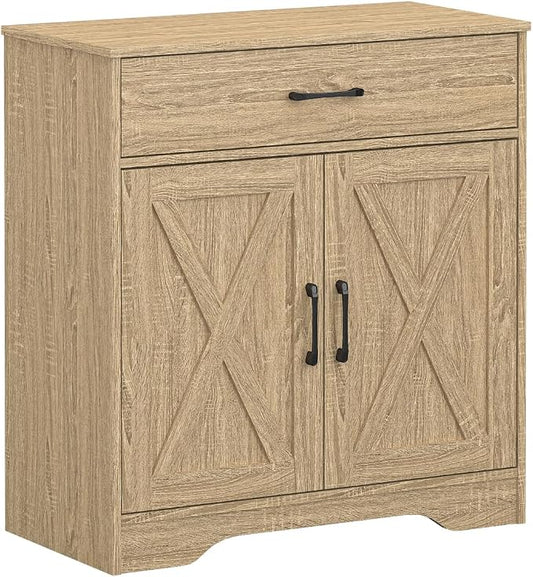 Panana Wooden Cabinet 1 Drawer and 2 Doors Storage Cupboard Coffee Bar Sideboard Farmhouse Entryway Organizer Console (Nature)