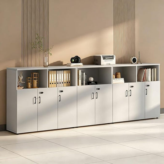 File Cabinet with Password Lock, Wood Lateral Filing Cabinet for Letter/A4 Files, 3 Drawer with Door, Printer Stand with Open Shelves for Home Office