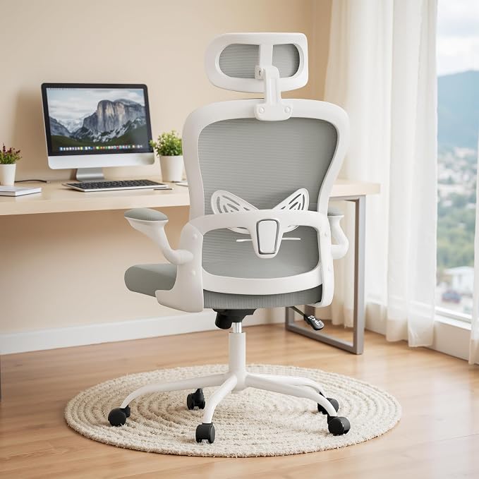 Furmax Ergonomic Office Chair Executive High Back Computer Desk Chair with 3D Adjustable Headrest, Adjustable Lumbar Support Armrests for Home Office (Light Gray)