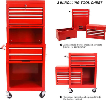 RYH 6 Drawers Rolling Tool Chest & Tool Box on Wheels | Heavy Duty Metal Cart with Ball Bearing Drawers | Fits US General Tool Box for Garage Storage (Red, 6 Drawers 3 in 1/51.99" H × 20.87" W)