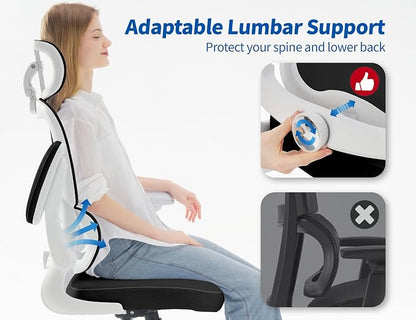 TRALT Ergonomic Office Chair - Desk Chair with Adjustable Headrest Lumbar Support Computer Chair - Mesh Comfy Chair with Flip-up Armrests - Gaming Chairs for Adults Home Office (Leather, Black White)