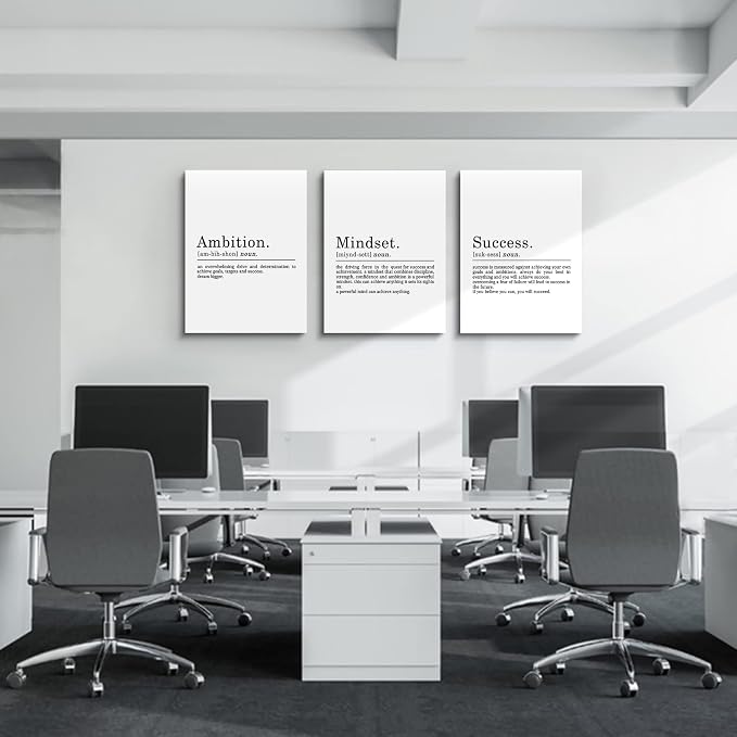 Inspirierendes Leinwandbild – Ephany Art – Mindset Zitate Drucke, motivierende Wandkunst, Erfolg, gerahmtes Unternehmer-Poster, positive Zitate, Arbeitsplatz (L-3 Stück, 40.6x61x3 Stück)