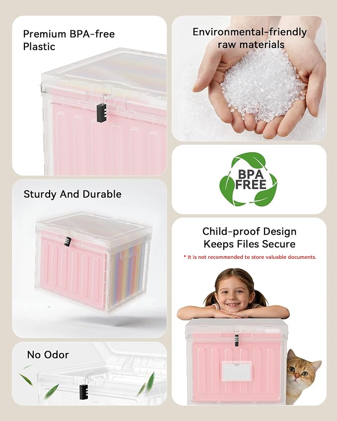 2 Drawer File Cabinets, Plastic File Box for Letter Size Hanging File Folders, Easy Carry Small File Cabinet for Home, Office, School,Stackable Storage Filling Box, Clear