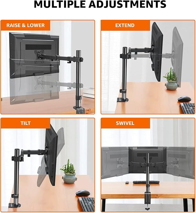 Amazon Basics Single Computer Monitor Stand with Tilt and Rotation,Height Adjustable VESA Desk Arm Mount,Steel,30 inches,Black,(Pack of 6)
