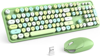 KNOWSQT Wireless Keyboard and Mouse Combo, Green 104 Keys Full-Sized 2.4 GHz Round Keycap Colorful Keyboards, USB Receiver Plug and Play, for Windows, Mac, PC, Laptop, Desktop