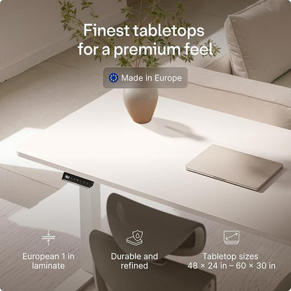 Desktronic HomeOne Standing Desk 54x28 — Ergonomic Sit Stand Home Office Desk, Made in Europe, Electric Dual Motor Height Adjustable, USB & USB-C Charging, Wobble-Free, Touchscreen, 3 Memory Presets