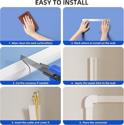 Delamu Large 142in Cord Hider for 3-4 Cords, Cord Covers for Wires on Wall, Easier Install Wire Covers for Cords on Wall, Cable Wire Hider, Cable Cover Management Raceway, W1.18 H0.63in, White