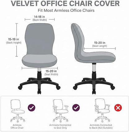 Deisy Dee Velvet Stretch Armless Office Chair Covers - Colorful Stretch Slipcover for Desk Chairs (Sliver)