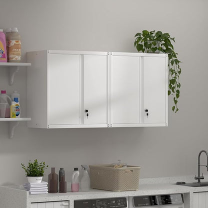 IRONFFICE Wall Cabinet,Metal Storage Cabinet with 2 Doors,Locking Wall Cabinets for Office,Home,White