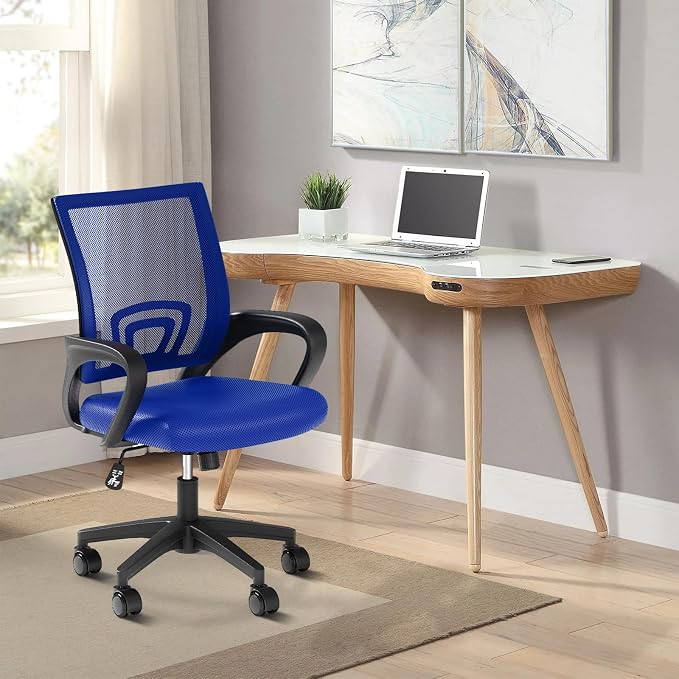 Office Chair, Ergonomic Mid-Back Mesh Desk Chair, 10 Pack, Navy Blue | Lumbar Support, Adjustable Height, Rolling Wheels Design, Comfy Armrest, For Work, Study, Gaming