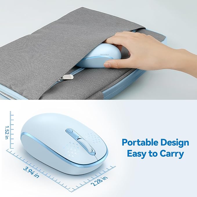 TECKNET Wireless Mouse, 2.4G Quiet Computer Mouse with USB Receiver, 4 Buttons Portable Cordless Mice for Chromebook, Laptop, PC, Mac, 800/1200/1600 DPI - Blue