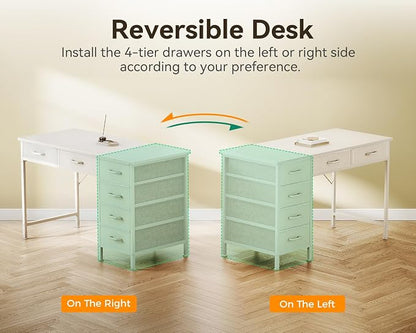 ODK Computer Desk with 6 Drawers, 40 Inch Small Desk with Storage, Reversible Desk for Home Office, Work Study Table for Bedroom, White