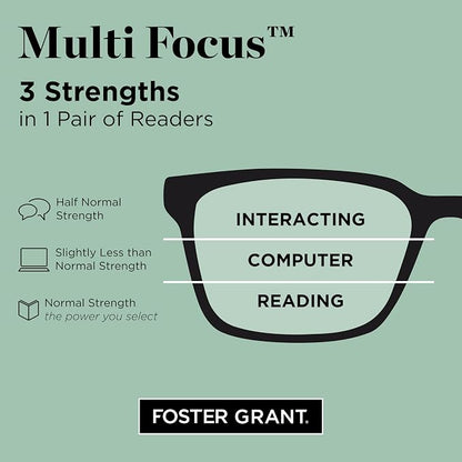 Foster Grant unisex-adult Camden Multifocus Reading Glasses Rectangular Reading Glasses