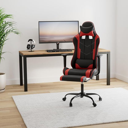 BestOffice | Ergonomic Gaming Chair | Red | Reclining Computer Chair with Lumbar Support, Headrest Pillow, Adjustable Footrests | 360 Swivel with Heavy Duty Wheels | for Home & Office