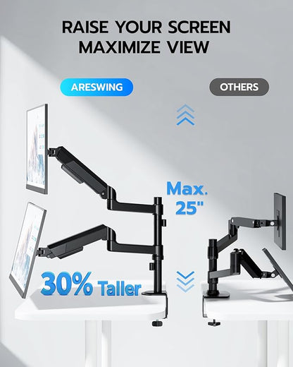 ARES WING Dual Monitor Mount - Ultrawide Monitor Arm for 40 34 32 27 Inch Heavy Duty Curved Screen Up to 26.4 lbs with Clamp/Grommet Desk Mount, 75/100 Vesa Mount, Black