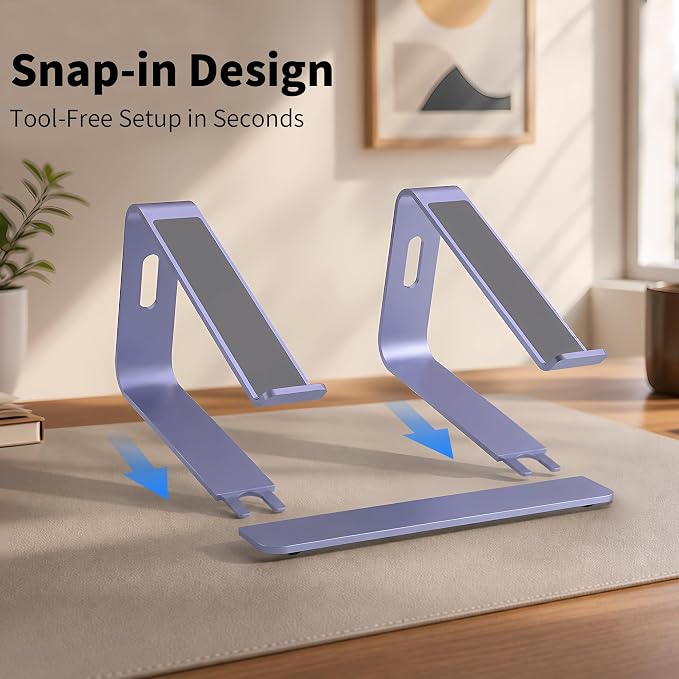 Orionstar Ergonomic Laptop Stand, Premium 5mm Aluminum Riser for 10-15.6 Inch Notebook Computer, Tool-Free Detachable Elevator Holder for Desk Office, Sturdy Riser for Eye-Level Neck Relief (Purple)