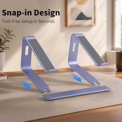 Orionstar Ergonomic Laptop Stand, Premium 5mm Aluminum Riser for 10-15.6 Inch Notebook Computer, Tool-Free Detachable Elevator Holder for Desk Office, Sturdy Riser for Eye-Level Neck Relief (Purple)