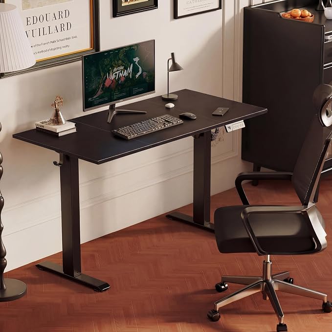 YDN Electric Standing Desk Adjustable Height, 55 x 24 Inches Sit Stand up Desk with Memory Presets & Cable Management, Home Office Desk for Office & Computer Workstation, Black Frame/Black Top