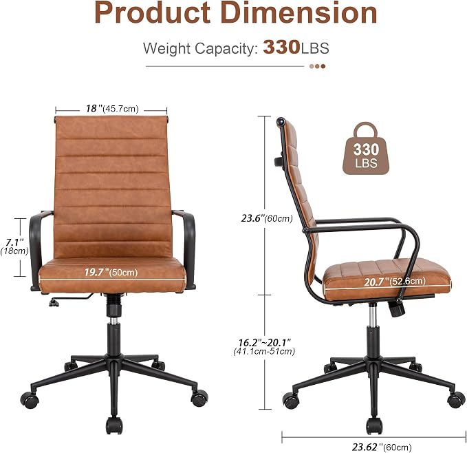 Okeysen Office Desk Chair Conference Room Chairs Modern Ergonomic Executive Swivel Chair Adjustable Height PU Leather Home Desk Chair with Armrests Comfy Computer Task Chairs with Wheels (Brown)