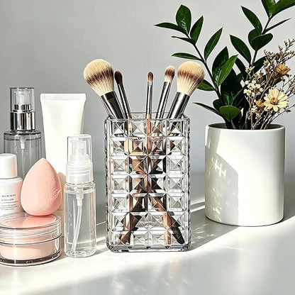 Lebenrich Acrylic Pen Holder Pencil Cup for Desk, 2 Pack Clear Makeup Brush Holder for Vanity, Cute Desk Organizer Office Supplies Accessories Container for Marker Bookmark Straw Coffee Stirrer