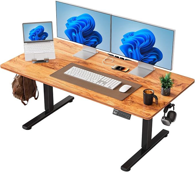 YIHAYO One-Piece Low Height Adjustable Desk, Lifts 18.1-28.3 Inches, Electric Standing Desk for Short People, 48 x 24 Inches Computer Table with Splice Board for Home Office, Rustic Brown