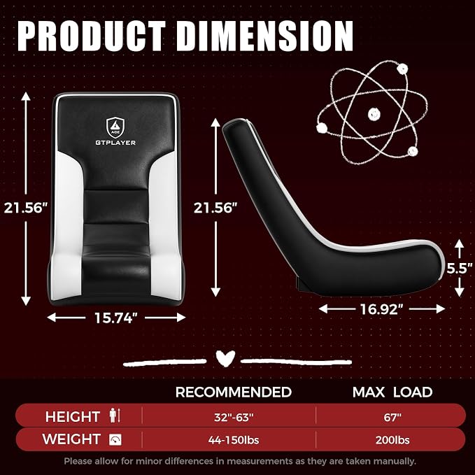 GTPLAYER Floor Rocker Gaming Chair – Adjustable Angle Limiter, Ultra Lightweight Ergonomic Floor Rocking Game Seat for Gaming and Lounging, White