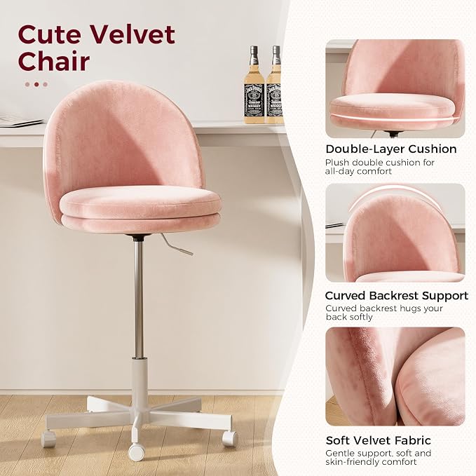 COMHOMA Vanity Chair with Velvet Fabric, Small Tall Armless Chair with Back, Cute Candy Chair for Girls Gift Living Room/Makeup Room/Bedroom/Kitchen (Height Use: Adjustable from Desk to Bar Height)