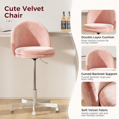 COMHOMA Vanity Chair with Velvet Fabric, Small Tall Armless Chair with Back, Cute Candy Chair for Girls Gift Living Room/Makeup Room/Bedroom/Kitchen (Height Use: Adjustable from Desk to Bar Height)