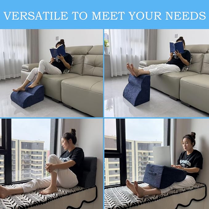 Foot Rest for Under Desk at Work.Multifunctional 3-Tier Foot Stool,with Washable Footrest.for Under Desk,Office Chair Gaming Chair & Sofa,Leg Elevation Pillow,Supports Posture (Dark Blue)