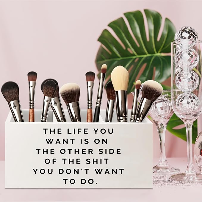 Inspirational Gifts Wooden Pen Pencil Holder for Office Desk Accessories, Motivational Gifts for Women, Inspirational Quote Makeup Brush Toothbrush Holder Organizer
