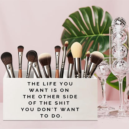 Inspirational Gifts Wooden Pen Pencil Holder for Office Desk Accessories, Motivational Gifts for Women, Inspirational Quote Makeup Brush Toothbrush Holder Organizer