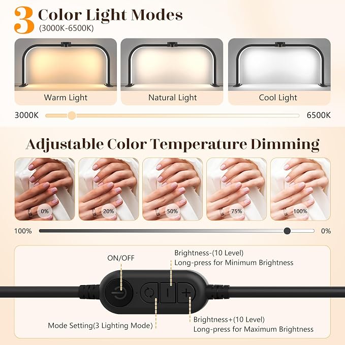 LIONVISON Half Moon Light for Nail Desk: 29" Arch Light for Nail Tech Lamp with Phone Holder - 3 Color Modes & 10 Brightness - 40W Foldable LED Nail Desk Lamp for Manicure, Craft(Crystal Diamond)
