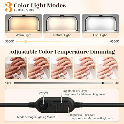LIONVISON Half Moon Light for Nail Desk: 29" Arch Light for Nail Tech Lamp with Phone Holder - 3 Color Modes & 10 Brightness - 40W Foldable LED Nail Desk Lamp for Manicure, Craft(Crystal Diamond)