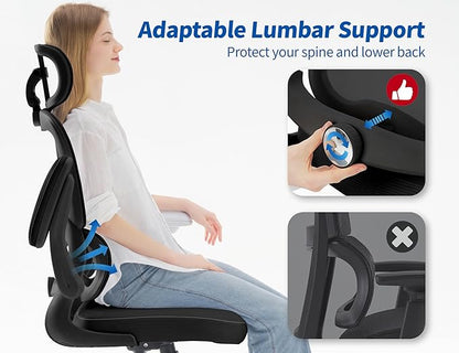 TRALT Ergonomic Office Chair - Desk Chair with Adjustable Headrest Lumbar Support Computer Chair - Mesh Comfy Chair with Flip-up Armrests - Gaming Chair for Adults Home Office PU, Black, Pack of 2