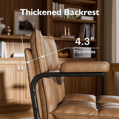 Ollega Mid Century Modern Desk Chair, Vintage Leather Office Chair, Brown | Petite Computer Chair for Small to Medium Women, Thickened Back, Cozy Seat, Adjustable Height for Home