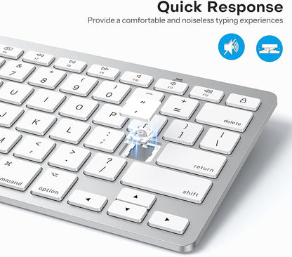 OMOTON Wireless Keyboard for Mac, Bluetooth Keyboard for Mac - No Number Pad, Compact Travel Design for Coffee Shop, Home Office, macOS Function Keys, Compatible with MacBook Pro/Air/iMac, Silverwhite