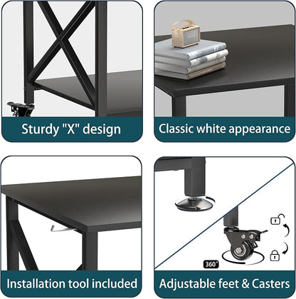 Printer Stand, 23.6 x 23.6 Inches Large Printer Stand with Storage Shelf, 2 Tier Printer Table for Home Office, Rolling Printer Cart with Industrial Wheels, Mini Fridge Stand Table, Black