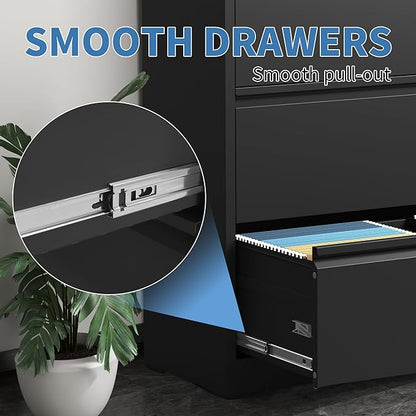 File Cabinets 3 Drawer,Metal Office Storage Filing Cabinet with Lock,Black Lateral Filing Cabinet for Home Office,Horizontal Locking File Cabinets for Legal/Letter/A4 Files,Assembly Required