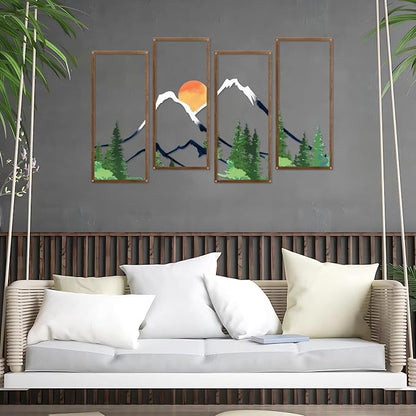 ruelen 4 Pcs Metal Sunset Mountain Forest Wall Decor, Abstract Minimalist Line Drawing Large Colorful Mountains Wall Art Home Decor for Living Room Bathroom Bedroom Office Indoor And Outdoor (Large)